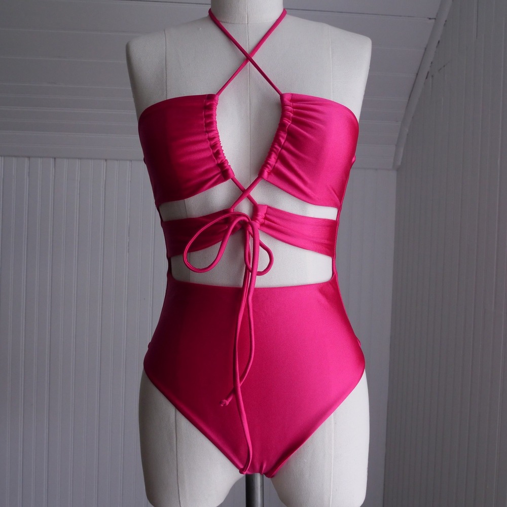 Modern‎ Lovers and Friends hot pink cut out lace up one piece swimsuit size S